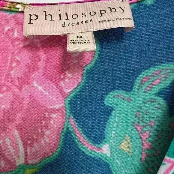 Philosophy Floral Boho Sleeveless Maxi Dress Blue Green Pink Empire Waist Medium - Picture 3 of 9